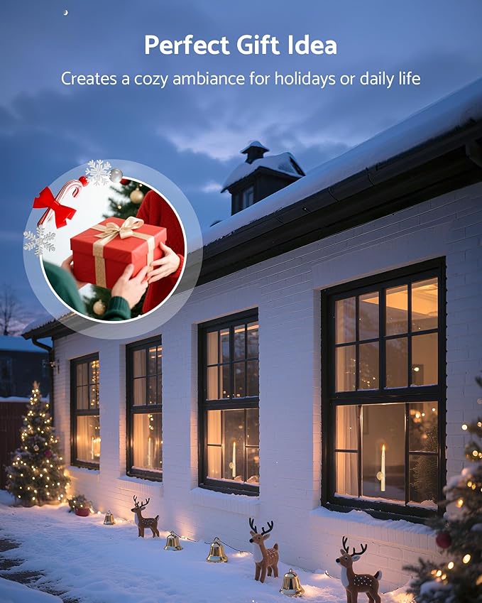 10.5" Window Candles Battery Operated with Suction Cups, Dusk to Dawn LED Flickering Candle Lights for Window, Flameless Taper Candlesticks for Christmas Holiday Decor, 6 Pack, White