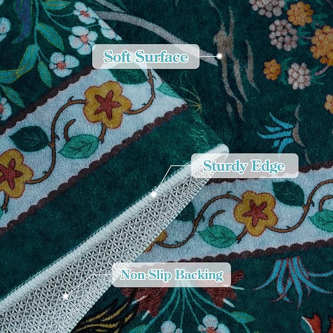 OJIA Living Room Rug 5x7 Area Rug, Soft Washable Rugs for Bedroom Ultra-Thin Non-Slip Floral Animal Print Carpet Stain Resistant Nursery Rug for Kids Playroom Classroom Dining Room, Blue