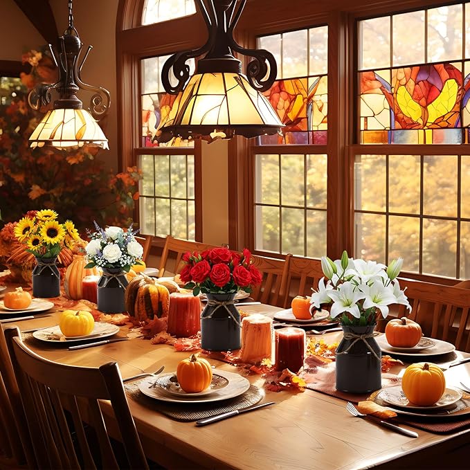 Domensi 5.12 Inch Farmhouse Metal Flower Vase Decor Rustic Galvanized Milk Can Jug Vase with Bow Flower Buckets for Table Centerpiece Fall Halloween Wedding Home Dinging Room Decor(Brown,6 Pcs)