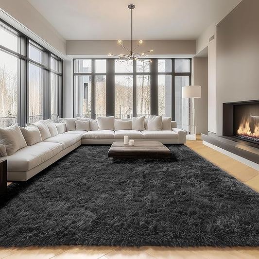ONASAR Black 8x10 Area Rugs for Living Room, Large Fluffy Shag Bedroom Rug, Washable Ultra Soft Thick Shaggy Floor Big Indoor Carpets for Kids Boys Girls Teen Nursery Dorm Modern Home Decor Aesthetic