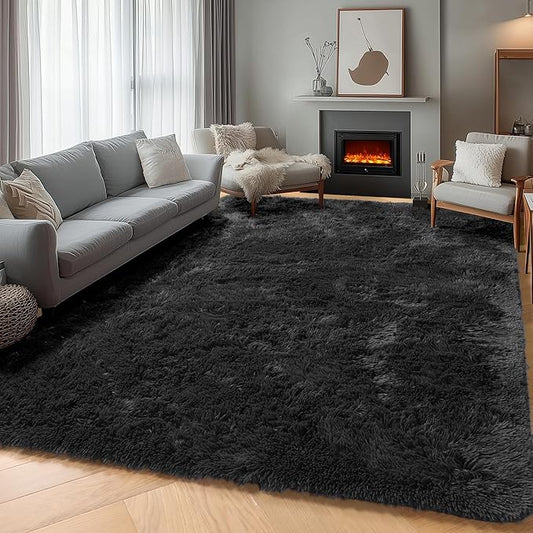 ONASAR Black 6x9 Area Rugs for Living Room Bedroom, Large Fluffy Washable Soft Plush Floor Big Indoor Shaggy Carpet for Kids Girls Boys Teen Dorm Home Nursery Playroom Decor Aesthetic