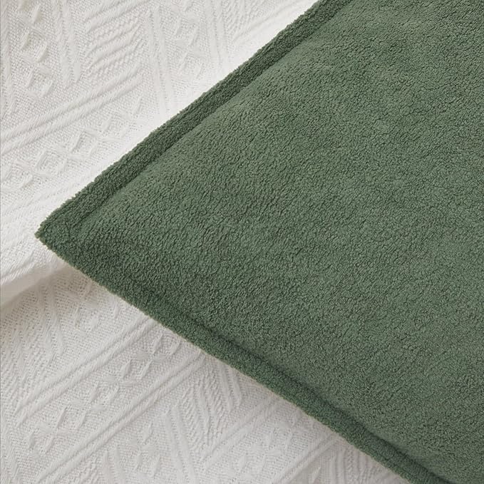 Kevin Textile Waterproof Decorative Pillow Covers Olive Green 12x20 Inch Pack of 2 Soft Boucle Textured Lumbars Cushions Elegant Accent Pillows for Couch Sofa Chair Bed Home Decor Indoor Outdoor