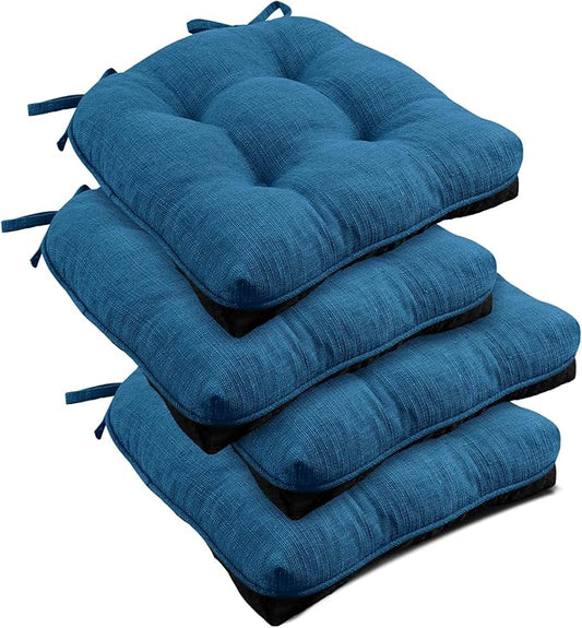 downluxe Indoor Chair Cushions for Dining Chairs, Tufted Overstuffed Textured Foam Kitchen Chair Pads with Ties and Non-Slip Backing, 15.5" x 15.5" x 4", Turquoize, 4 Pack