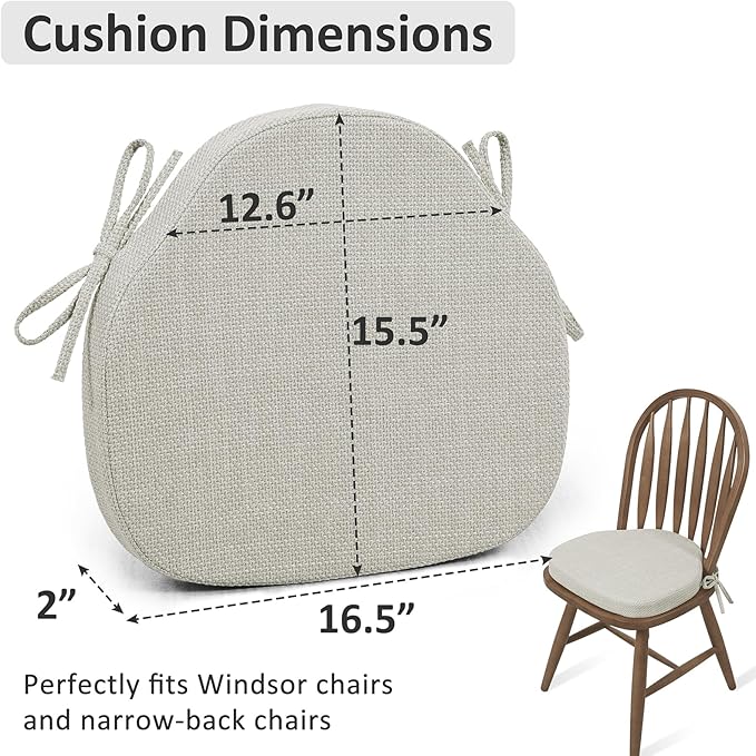 Shinnwa Dining Chair Cushions Set of 6, High-Resilience Foam Windsor Seat Pads, Kitchen Chair Cushions with Ties & Textured Cover, 6 Pack, 16.5 x 15.5 x 2, Off White