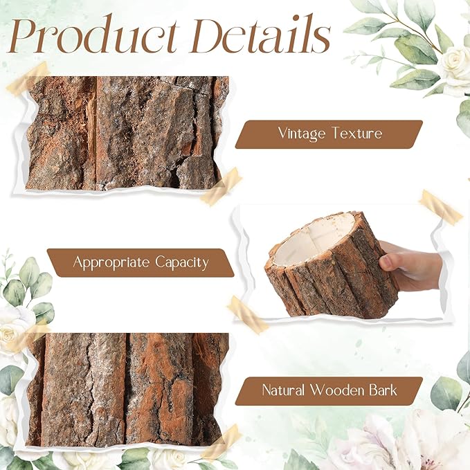 3 Pcs Wooden Vase for Centerpieces Christmas Table Decor Wooden Flower Vase Rustic Bark Stump Buckets Vintage Wood Planter Pots for Xmas Woodland Party Wedding Window Home Farmhouse