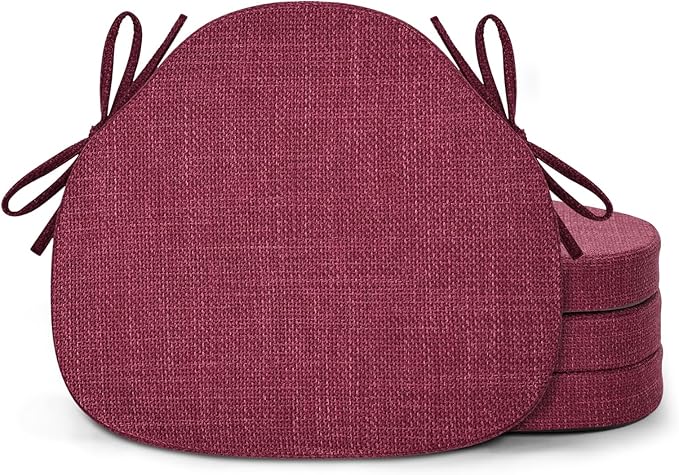 Shinnwa Dining Chair Cushions Set of 4, High-Resilience Foam Windsor Seat Pads, Kitchen Chair Cushions with Ties & Textured Cover, 4 Pack, 16.5 x 15.5 x 2, Dark Red