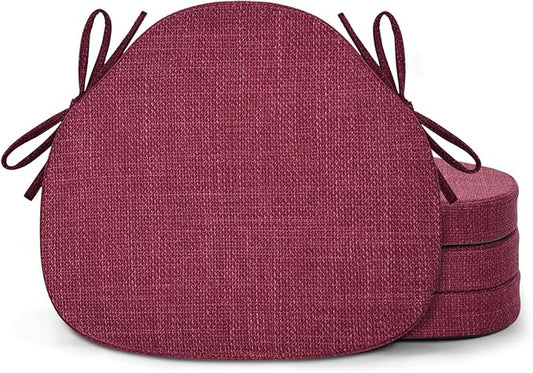 Shinnwa Dining Chair Cushions Set of 4, High-Resilience Foam Windsor Seat Pads, Kitchen Chair Cushions with Ties & Textured Cover, 4 Pack, 16.5 x 15.5 x 2, Dark Red