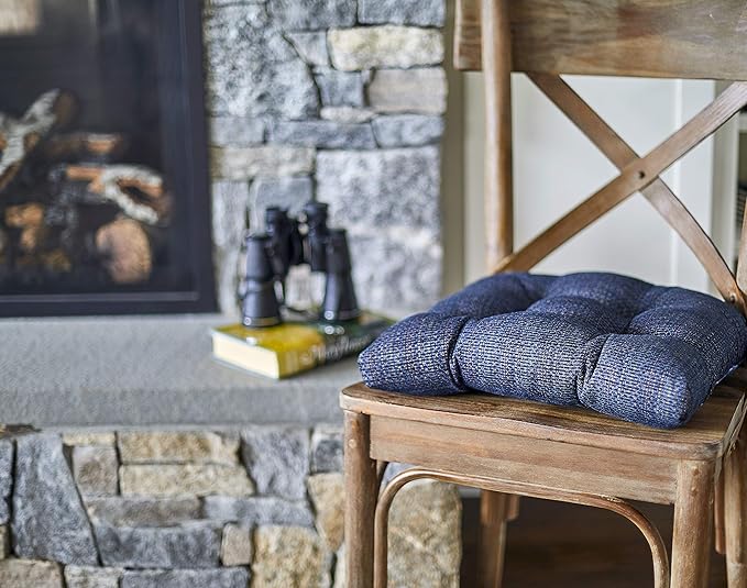 Klear Vu Gripper Overstuffed Universal Non-Slip Dining Chair Cushions for Kitchen Decor or Office Use, U-Shaped Skid-Proof Seat Pad, 15x15 Inches, 4 Count (Pack of 1), Waffle Navy Blue