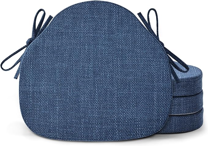 Shinnwa Dining Chair Cushions Set of 4, High-Resilience Foam Windsor Seat Pads, Kitchen Chair Cushions with Ties & Textured Cover, 4 Pack, 16.5 x 15.5 x 2, Navy Blue