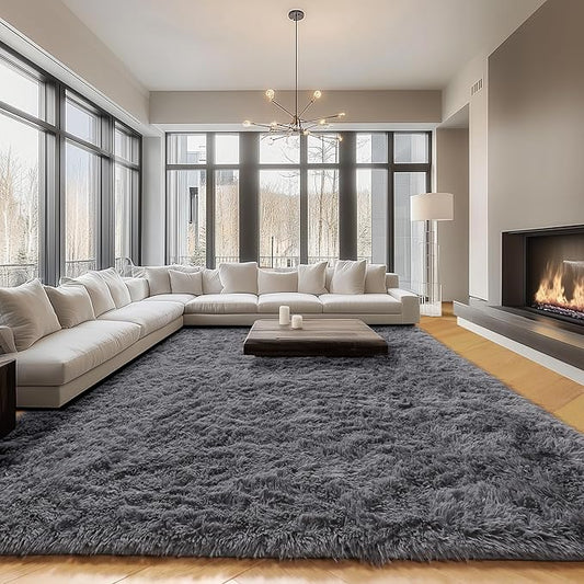 ONASAR Grey 8x10 Area Rugs for Living Room Bedroom, Gray Large Fluffy Shag Rug, Washable Ultra Soft Plush Thick Shaggy Big Floor Carpet for Kids Boy and Girls Teen Dorm Nursery Indoor Home Decor