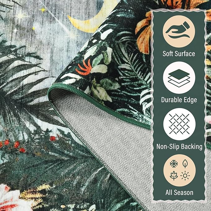 Amearea Jungle Print 5x7 Area Rug for Living Room, Washable Forest Animal Rugs for Bedroom, Low Pile Kids Nursery Room Rug, Leopard Rug Carpet for Boys Girls Playroom Dining Room Decor, Dark Green