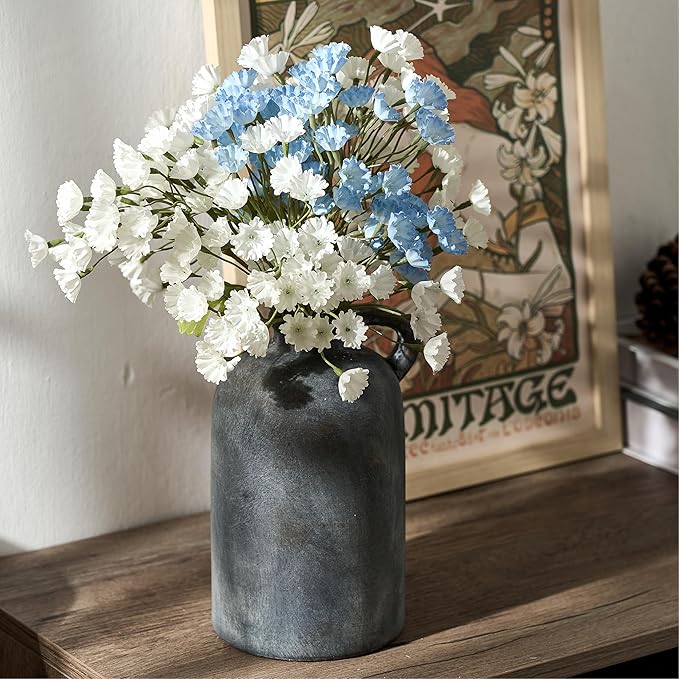 Ceramic Rustic Vase for Home Decor, Terracotta Vase with Handle, Handcrafted Vintage Decorative Flower Vase for Farmhouse, Living Room, Table, Fireplace, Nightstand - Black Bronze