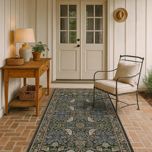 Large Entryway Rugs Indoor - 3x6 Washable Rugs for Kitchen Bedroom Beside Bed Door Mat Indoor Entrance with Moody Woodland Flowers, Non Slip Stain Resistant Low Pile