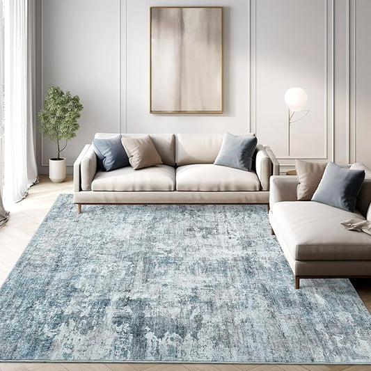 Area Rug 6x9 Abstract Rugs for Living Room 6 x 9 Washable Rugs Blue Non Slip Low Pile Rugs for Bedroom Dining Room Foldable Thin
