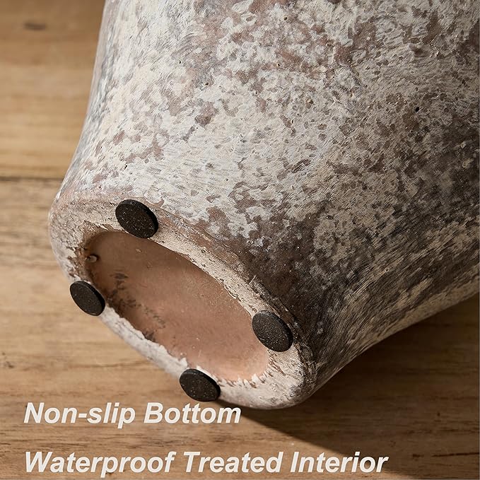 Antique Ceramic Vase, 8.3 Inch Terracotta Vase with Handle, Tuscan Decor Decorative Vase, Rustic Vase for Home Decor, Farmhouse, Living Room, Floor, Wedding, Christmas- Gray