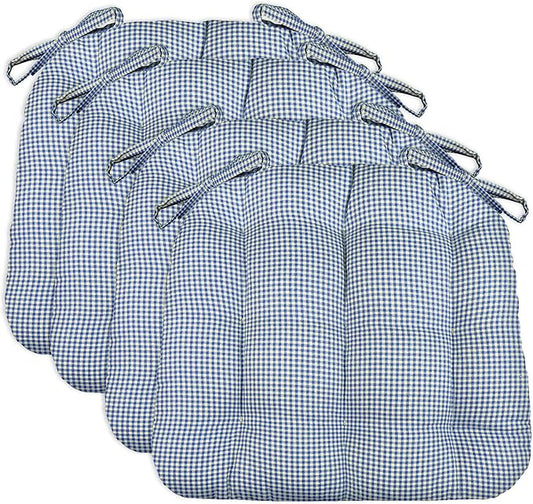 Barnett Home Decor Chair Cushions for Dining Chairs - 16.5x18 Kitchen Chair Cushions - Machine Washable, 100% Cotton, Made in USA - Latex Foam Chair Pads - Madrid Dark Blue Gingham Medium Pack of 4