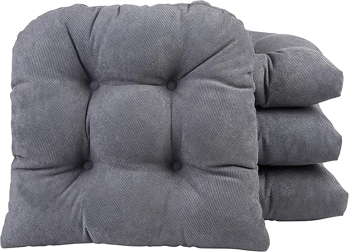 Klear Vu Gripper Overstuffed Universal Non-Slip Dining Chair Cushions for Kitchen Decor or Office Use, U-Shaped Skid-Proof Seat Pad, 15x15 Inches, 4 Count (Pack of 1), Linear Bluestone