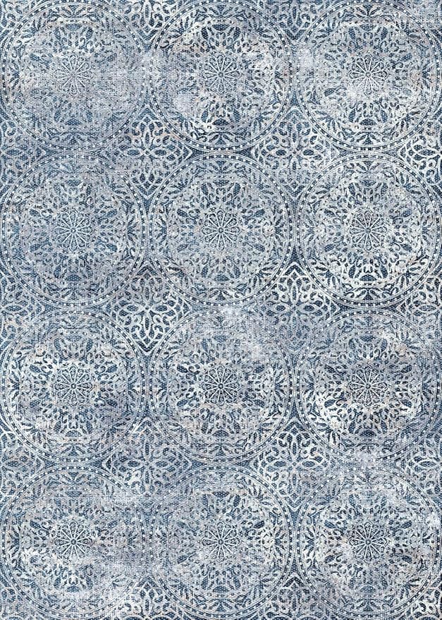 vivorug Round Rug 6ft Vintage-Inspired Round Area Rug Non-Slip Indoor Carpet for Living Room Bedroom Entryway, Stain Resistant Home Decor Circle Rug, Blue Medallion