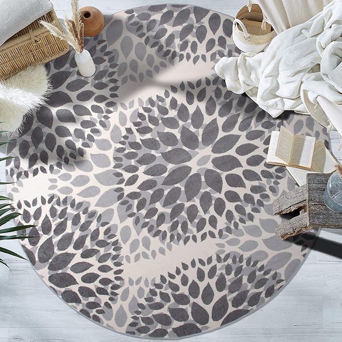 Rugshop Modern Floral Circles Design for Living Room,Bedroom,Home Office,Kitchen Non Shedding Round Rug 6' 6" Gray (6' 6" Diameter)