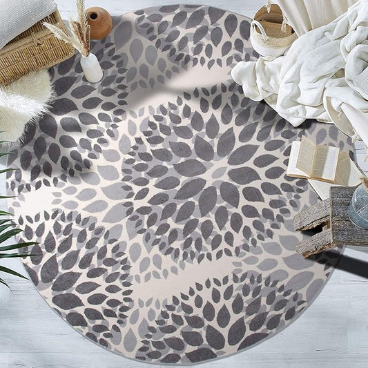 Rugshop Modern Floral Circles Design for Living Room,Bedroom,Home Office,Kitchen Non Shedding Round Rug 6' 6" Gray (6' 6" Diameter)