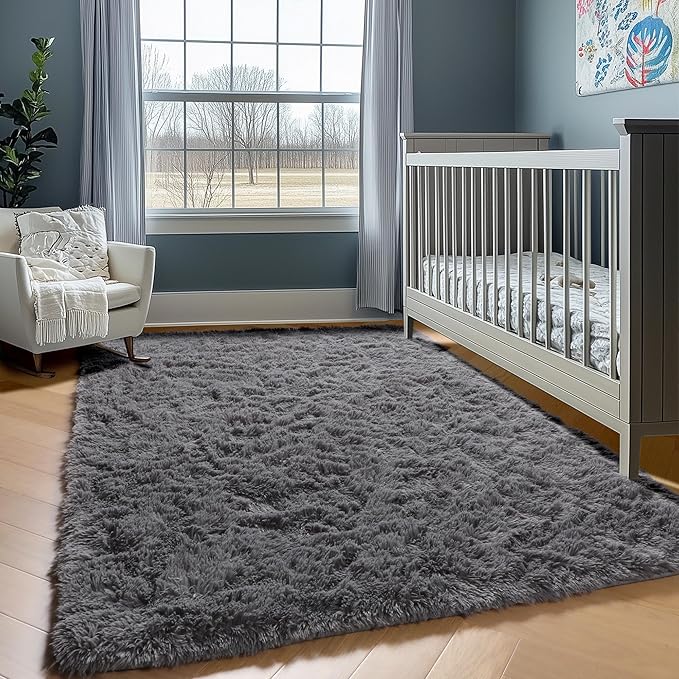 ONASAR Grey 8x10 Area Rugs for Living Room Bedroom, Gray Large Fluffy Shag Rug, Washable Ultra Soft Plush Thick Shaggy Big Floor Carpet for Kids Boy and Girls Teen Dorm Nursery Indoor Home Decor