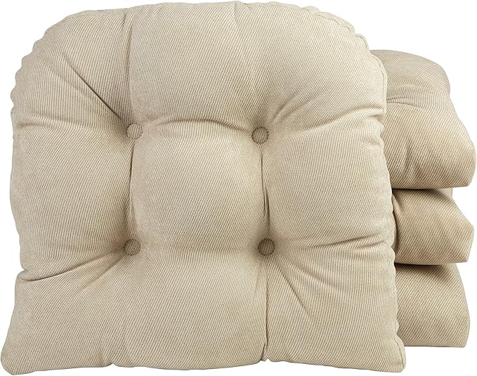 Klear Vu Gripper Overstuffed Universal Non-Slip Dining Chair Cushions for Kitchen Decor or Office Use, U-Shaped Skid-Proof Seat Pad, 15x15 Inches, 4 Count (Pack of 1), Linear Stone Tan