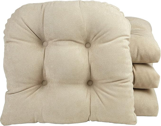 Klear Vu Gripper Overstuffed Universal Non-Slip Dining Chair Cushions for Kitchen Decor or Office Use, U-Shaped Skid-Proof Seat Pad, 15x15 Inches, 4 Count (Pack of 1), Linear Stone Tan