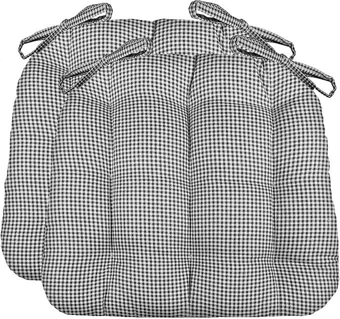 Barnett Home Decor Dining Chair Cushions with Ties – Size Medium 16.5 x 18 - Latex Foam Fill, 100% Cotton, Machine Washable Chair Pads for Kitchen Chairs, Made in USA (Madrid Black/Pack of 2)