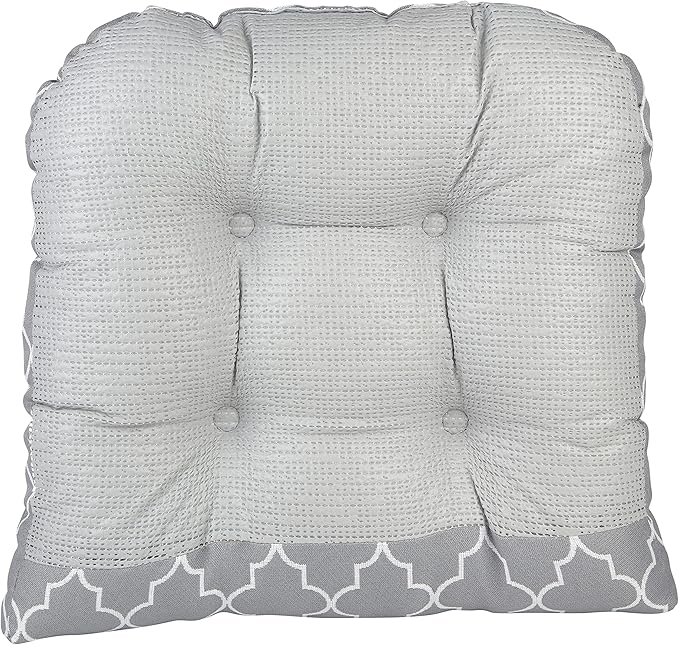 Klear Vu Gripper Overstuffed Universal Non-Slip Dining Chair Cushions for Kitchen Decor or Office Use, U-Shaped Skid-Proof Seat Pad, 15x15 Inches, 4 Count (Pack of 1), Geo Gray