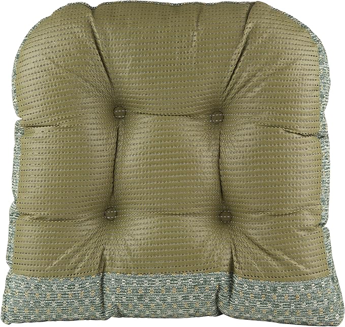 Klear Vu Gripper Overstuffed Universal Non-Slip Dining Chair Cushions for Kitchen Decor or Office Use, U-Shaped Skid-Proof Seat Pad, 15x15 Inches, 4 Count (Pack of 1), Ditzy Dot Celadon Green