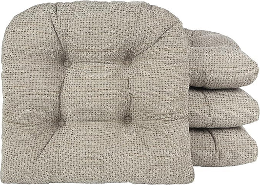 Klear Vu Gripper Overstuffed Universal Non-Slip Dining Chair Cushions for Kitchen Decor or Office Use, U-Shaped Skid-Proof Seat Pad, 15x15 Inches, 4 Count (Pack of 1), Waffle Graystone