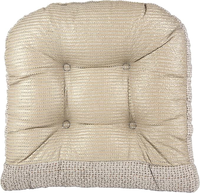 Klear Vu Gripper Overstuffed Universal Non-Slip Dining Chair Cushions for Kitchen Decor or Office Use, U-Shaped Skid-Proof Seat Pad, 15x15 Inches, 4 Count (Pack of 1), Waffle Graystone