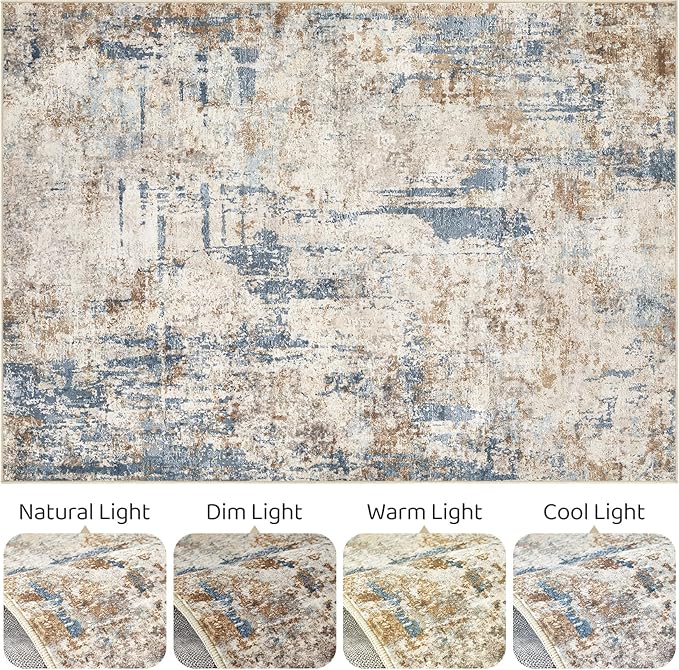 6x8Ft Area Rug Washable Rugs: Living Room Large Abstract Modern Soft Stain Resistant Indoor Floor Non-Slip Accent Carpet for Bedroom Nursery Playroom Office Dining Room Dorm Home House- Tan
