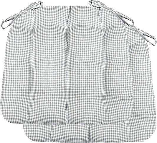 Barnett Home Decor Dining Chair Cushions with Ties – Size Small 15 x 17 - Latex Foam Fill, 100% Cotton, Machine Washable Chair Pads for Kitchen Chairs, Made in USA (Madrid Grey/Pack of 2)