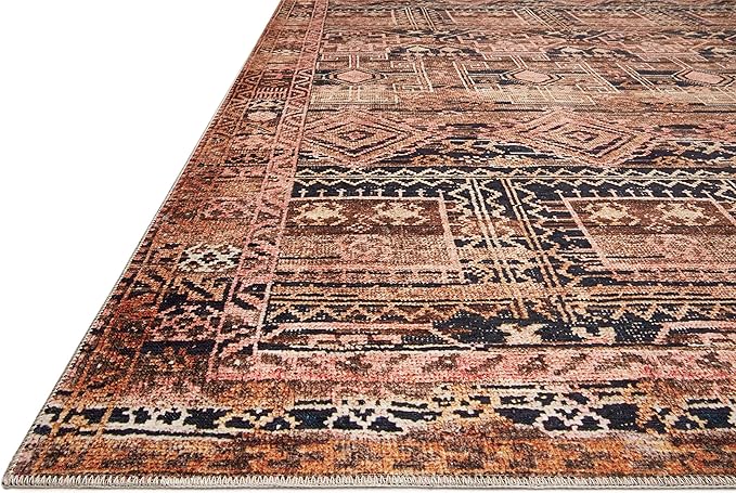 Loloi Layla Collection LAY-14 Mocha/Blush 2'-0" x 5'-0" .13" Thick Accent Rug, Soft, Durable, Vintage Inspired, Distressed, Low Pile, Non-Shedding, Easy Clean, Printed, Living Room Rug