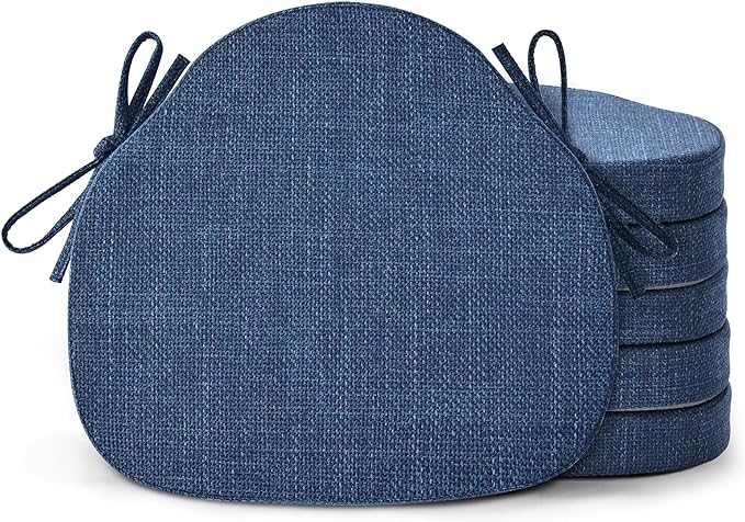 Shinnwa Dining Chair Cushions Set of 6, High-Resilience Foam Windsor Seat Pads, Kitchen Chair Cushions with Ties & Textured Cover, 6 Pack, 16.5 x 15.5 x 2, Navy Blue