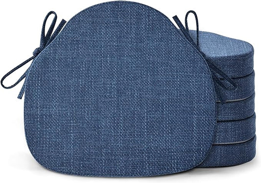 Shinnwa Dining Chair Cushions Set of 6, High-Resilience Foam Windsor Seat Pads, Kitchen Chair Cushions with Ties & Textured Cover, 6 Pack, 16.5 x 15.5 x 2, Navy Blue