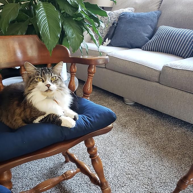 Barnett Home Decor Dining Chair Cushions with Ties, 16.5 x 18 Inches, Pack of 2 – Machine Washable, Made with 100% Cotton and Plush Latex Foam Fill, Made in USA – Cotton Duck Navy Blue