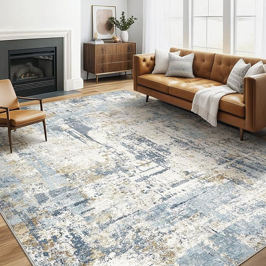 5x8 Area Rug Washable Rugs: Large Abstract Modern Soft Stain Resistant Indoor Floor Non-Slip Accent Carpet for Living Room Bedroom Nursery Playroom Dining Room Office Dorm Home House- Light Blue