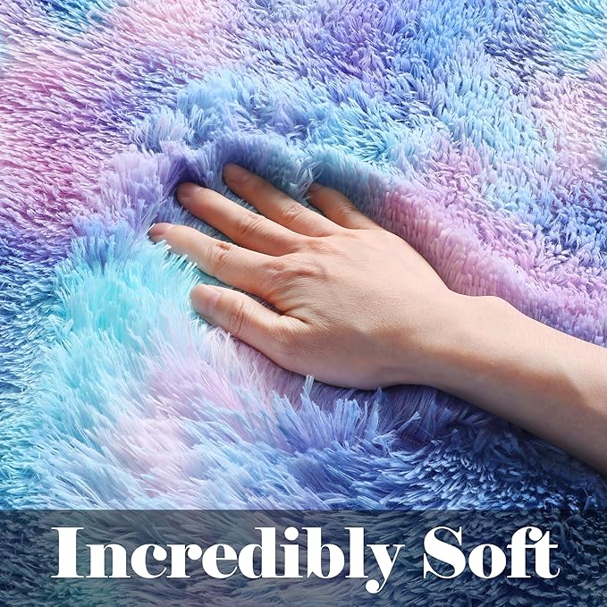 ONASAR Rainbow Rugs for Girls Bedroom, 5x8 Washable Fluffy Bedside Throw Area Rug, Soft Plush Shaggy Indoor Floor Carpet for Living Room Nursery Kids Boys Teen Dorm Home Office Decor Aesthetic