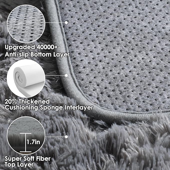 ONASAR Grey 8x10 Area Rugs for Living Room Bedroom, Gray Large Fluffy Shag Rug, Washable Ultra Soft Plush Thick Shaggy Big Floor Carpet for Kids Boy and Girls Teen Dorm Nursery Indoor Home Decor
