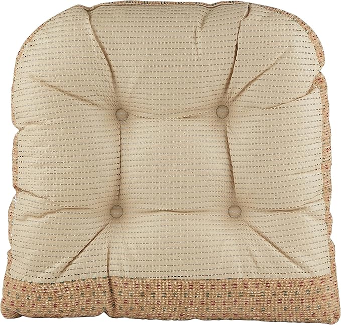 Klear Vu Gripper Overstuffed Universal Non-Slip Dining Chair Cushions for Kitchen Decor or Office Use, U-Shaped Skid-Proof Seat Pad, 15x15 Inches, 4 Count (Pack of 1), Ditzy Dot Natural