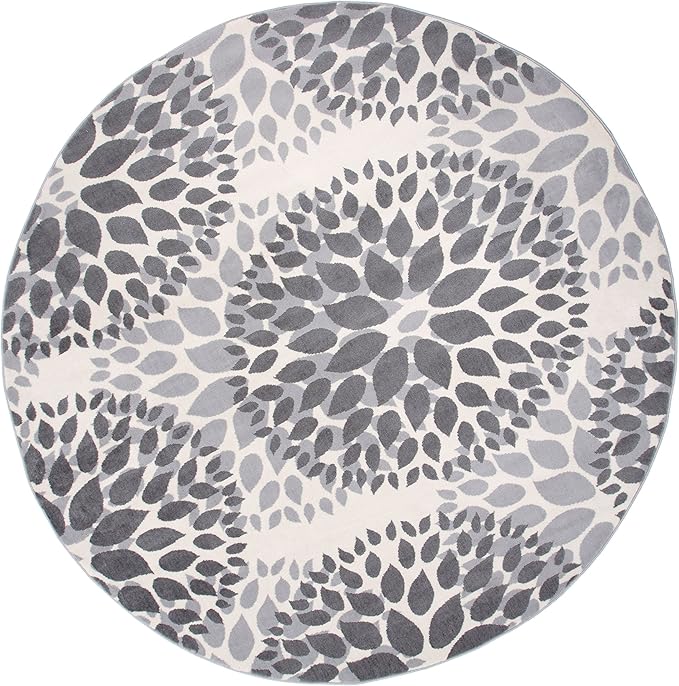 Rugshop Modern Floral Circles Design for Living Room,Bedroom,Home Office,Kitchen Non Shedding Round Rug 6' 6" Gray (6' 6" Diameter)