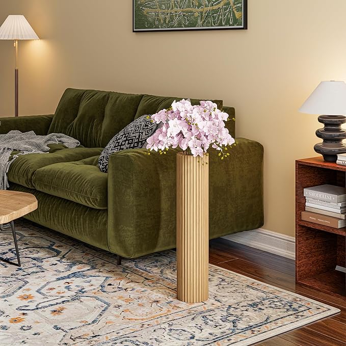 SHYFOY Wooden Fluted Floor Vase, 27.5 inch Cylinder Decorative Tall Vase Standing Decor for Living Room Dining Bedroom Home Corner Indoor