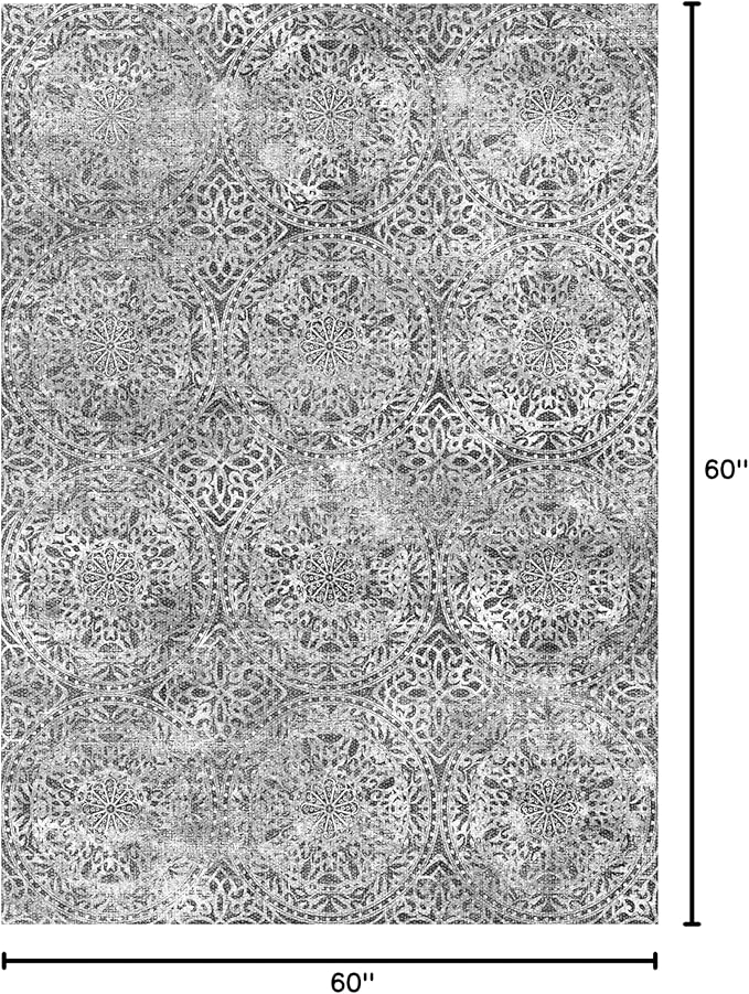 vivorug Round Rug 5ft Vintage-Inspired Round Area Rug Non-Slip Indoor Carpet for Living Room Bedroom Entryway, Stain Resistant Home Decor Circle Rug, Grey Medallion