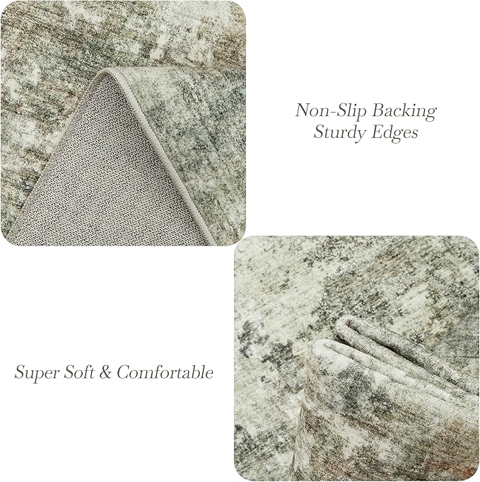 Area Rug 6x9 Abstract Living Room Washable Rugs Green Black Non Slip Low Pile Carpet for Bedroom Dining Room Foldable Thin