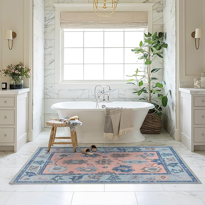 Fame Living Modern Oushak Rug, Vintage, Turkish, Eclectic, Floral, Pastel, Washable, Large Area Rugs for Living Room, Dining, Bedroom, Girls, Boys, 7'5"x9'8"