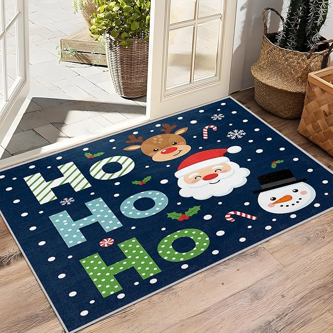 Christmas Rug Kids Room - 5x6 Rug, Hohoho Living Room Rugs, Christmas Bedroom Rugs, Santa Snowman Reindeer Carpet, Cartoon Xmas Kids Girls Boys Home Decor & Gifts