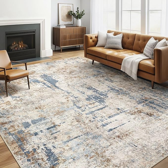 6x8Ft Area Rug Washable Rugs: Living Room Large Abstract Modern Soft Stain Resistant Indoor Floor Non-Slip Accent Carpet for Bedroom Nursery Playroom Office Dining Room Dorm Home House- Tan