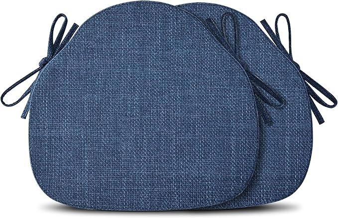 Shinnwa Kitchen Chair Cushions Set of 2, High-Resilience Foam Windsor Seat Pads, Dining Chair Cushions with Ties & Textured Cover, 2 Pack, 16.5 x 15.5 x 2, Navy Blue